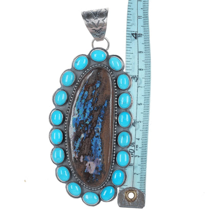 Huge Calvin Delgarito Navajo sterling Boulder Opal turquoise cluster pendant - Estate Fresh Austin