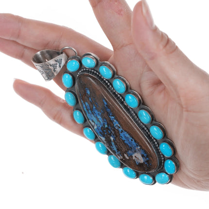 Huge Calvin Delgarito Navajo sterling Boulder Opal turquoise cluster pendant - Estate Fresh Austin