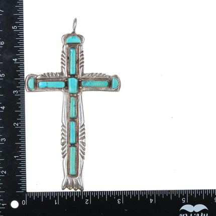 Huge Lupe Iule San Felipe Pueblo cast sterling and turquoise cross pendant - Estate Fresh Austin