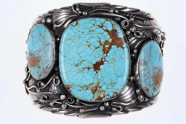 8" Huge Navajo Sterling silver Turquoise cuff bracelet Augustine Largo - Estate Fresh Austin