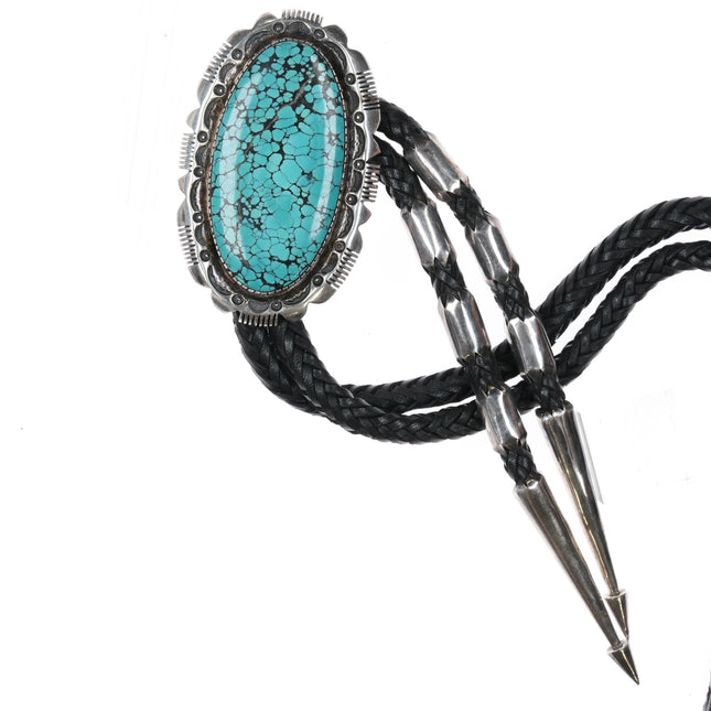 Huge NS Native American sterling Skyhorse turquoise bolo tie - Estate Fresh Austin