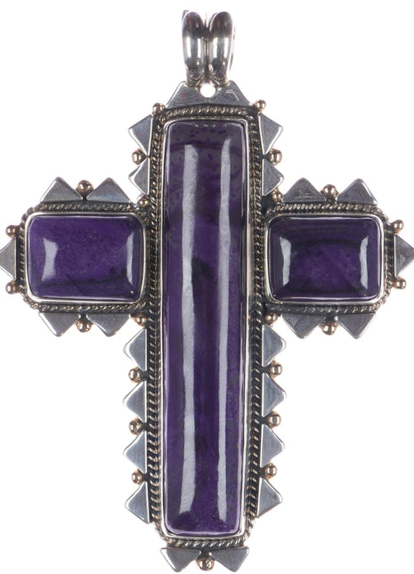 Huge Orville Tsinnie 14k/Sterling Sugilite 2 sided cross pendant - Estate Fresh Austin