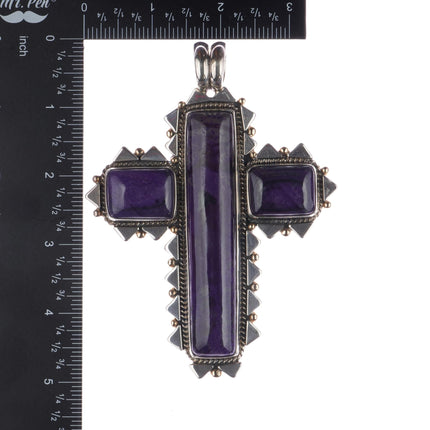 Huge Orville Tsinnie 14k/Sterling Sugilite 2 sided cross pendant - Estate Fresh Austin