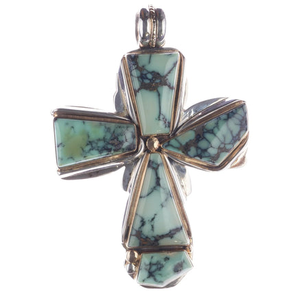 Huge Orville Tsinnie 14k/Sterling variscite double sided cross pendant - Estate Fresh Austin