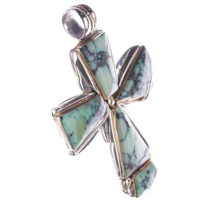 Huge Orville Tsinnie 14k/Sterling variscite double sided cross pendant - Estate Fresh Austin