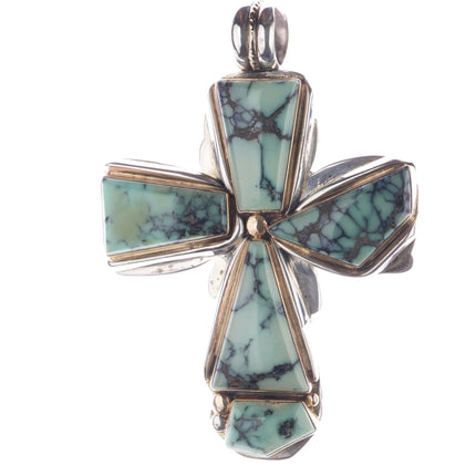 Huge Orville Tsinnie 14k/Sterling variscite double sided cross pendant - Estate Fresh Austin