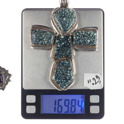 Huge Orville Tsinnie 14k/Sterling variscite double sided cross pendant - Estate Fresh Austin