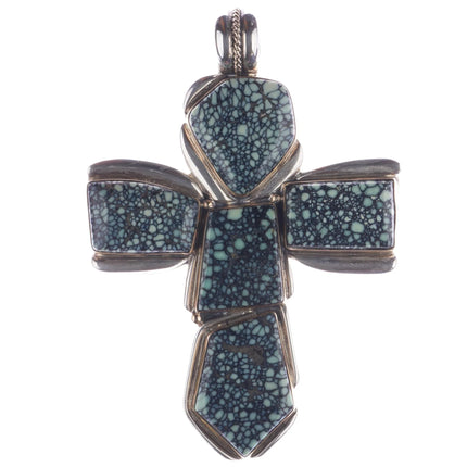 Huge Orville Tsinnie 14k/Sterling variscite double sided cross pendant - Estate Fresh Austin