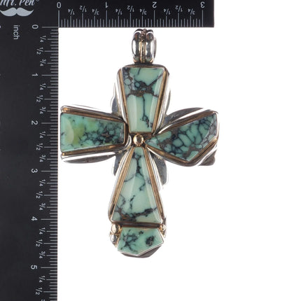 Huge Orville Tsinnie 14k/Sterling variscite double sided cross pendant - Estate Fresh Austin