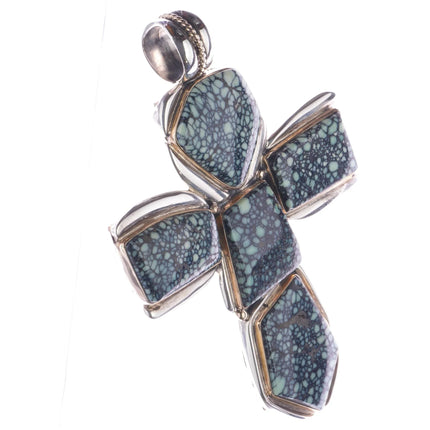Huge Orville Tsinnie 14k/Sterling variscite double sided cross pendant - Estate Fresh Austin