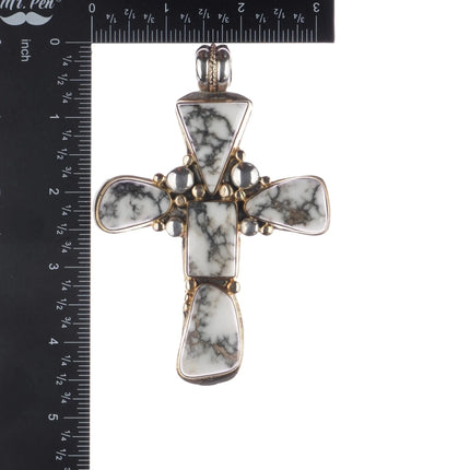 Huge Orville Tsinnie 14k/Sterling White Buffalo 2 sided cross pendant - Estate Fresh Austin