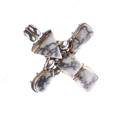 Huge Orville Tsinnie 14k/Sterling White Buffalo 2 sided cross pendant - Estate Fresh Austin