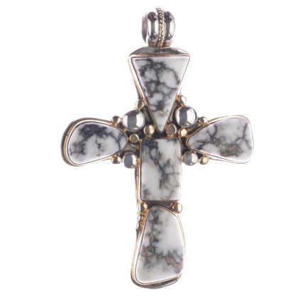 Huge Orville Tsinnie 14k/Sterling White Buffalo 2 sided cross pendant - Estate Fresh Austin