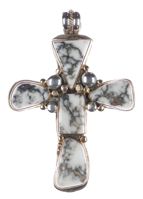 Huge Orville Tsinnie 14k/Sterling White Buffalo 2 sided cross pendant - Estate Fresh Austin