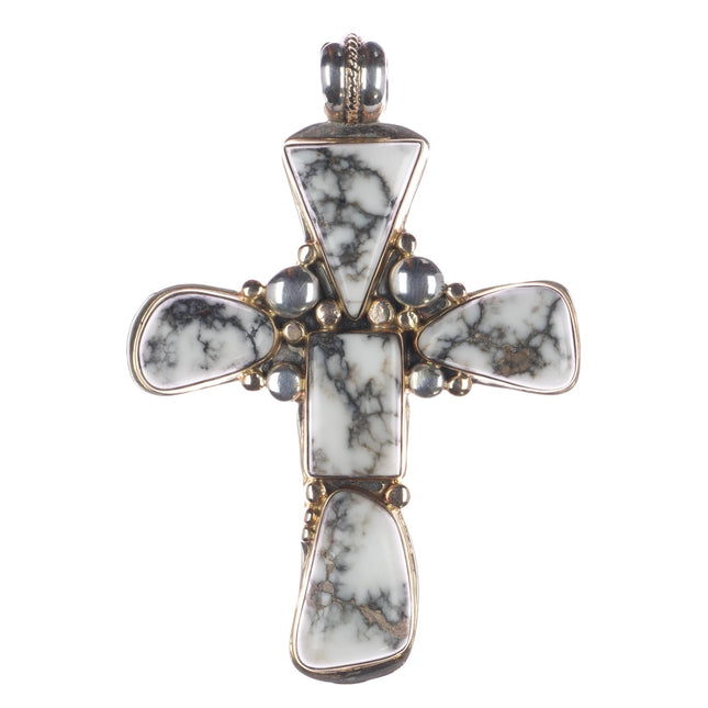 Huge Orville Tsinnie 14k/Sterling White Buffalo 2 sided cross pendant - Estate Fresh Austin