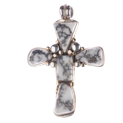 Huge Orville Tsinnie 14k/Sterling White Buffalo 2 sided cross pendant - Estate Fresh Austin
