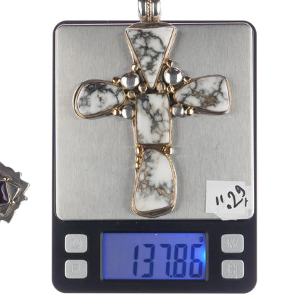 Huge Orville Tsinnie 14k/Sterling White Buffalo 2 sided cross pendant - Estate Fresh Austin