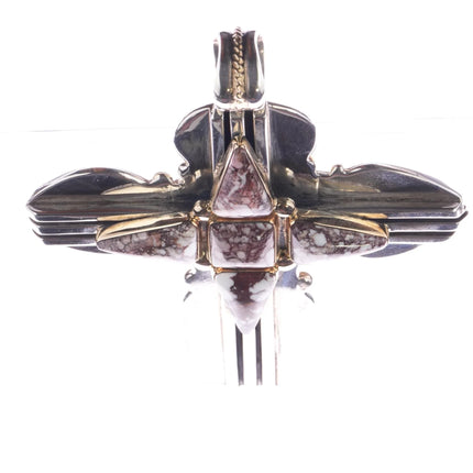 Huge Orville Tsinnie 14k/Sterling Wild Horse 2 sided cross pendant - Estate Fresh Austin