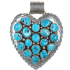 Huge Secatero Navajo Sterling Kingman turquoise cluster heart pendant - Estate Fresh Austin