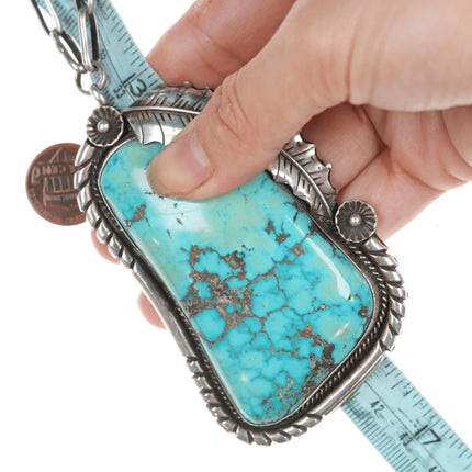 Huge Vintage Ivan V Navajo Turquoise silver pendant/necklace - Estate Fresh Austin