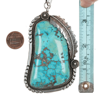 Huge Vintage Ivan V Navajo Turquoise silver pendant/necklace - Estate Fresh Austin