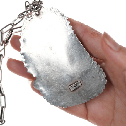 Huge Vintage Ivan V Navajo Turquoise silver pendant/necklace - Estate Fresh Austin