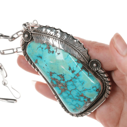 Huge Vintage Ivan V Navajo Turquoise silver pendant/necklace - Estate Fresh Austin
