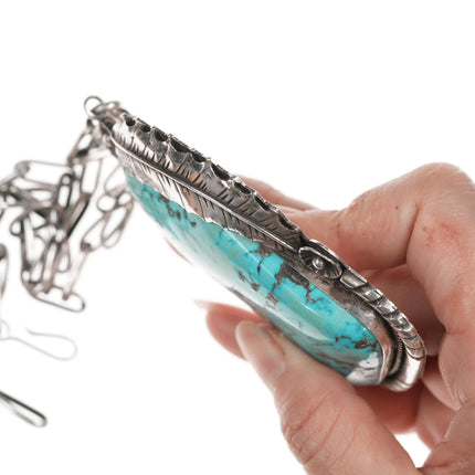 Huge Vintage Ivan V Navajo Turquoise silver pendant/necklace - Estate Fresh Austin