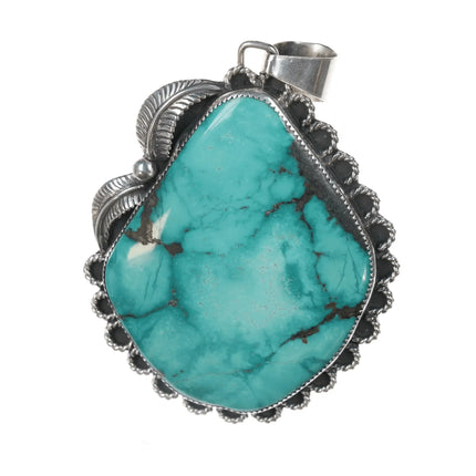 Huge Vintage Native American sterling and turquoise pendant - Estate Fresh Austin