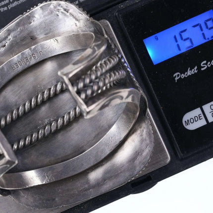 6 5/8"Huge Vintage Native American Sterling turquoise cuff bracelet J Spencer - Estate Fresh Austin