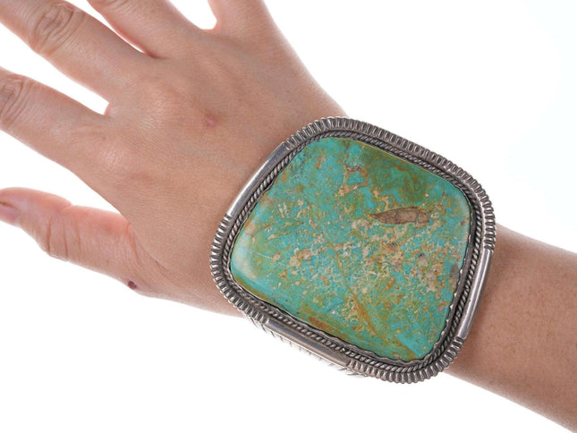 Huge Vintage Native American Sterling turquoise cuff bracelet J Spencer - Estate Fresh Austin