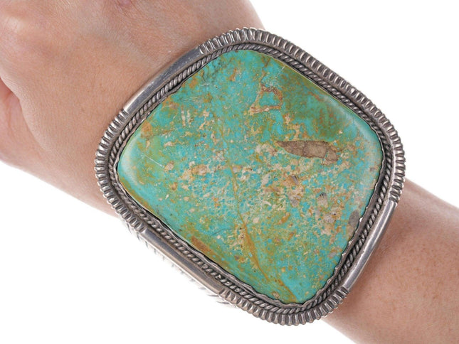 6 5/8"Huge Vintage Native American Sterling turquoise cuff bracelet J Spencer - Estate Fresh Austin