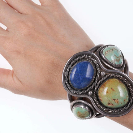 Huge Vintage Navajo Silver Turquoise/Lapis Cuff bracelet - Estate Fresh Austin