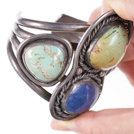 Huge Vintage Navajo Silver Turquoise/Lapis Cuff bracelet - Estate Fresh Austin
