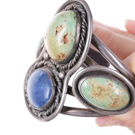 Huge Vintage Navajo Silver Turquoise/Lapis Cuff bracelet - Estate Fresh Austin