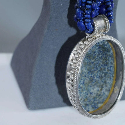 Huge Vintage Sterling Multi-Strand Lapis Lazuli Beaded necklace - Estate Fresh Austin