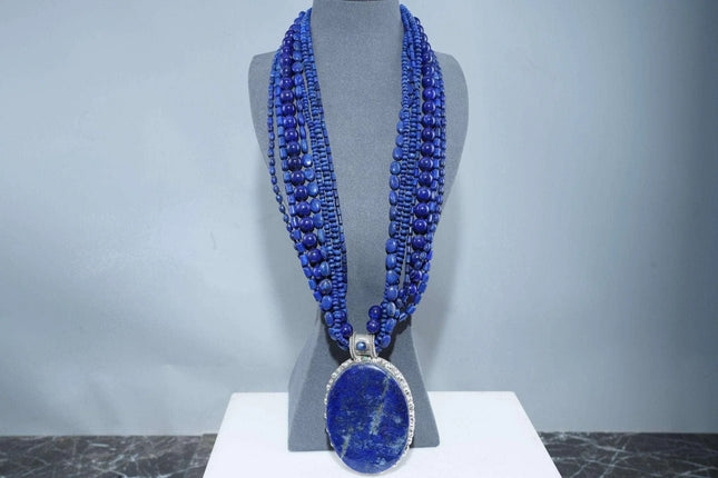 Huge Vintage Sterling Multi-Strand Lapis Lazuli Beaded necklace - Estate Fresh Austin