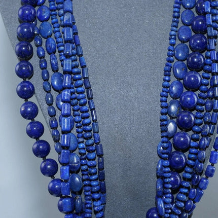 Huge Vintage Sterling Multi-Strand Lapis Lazuli Beaded necklace - Estate Fresh Austin