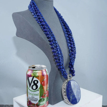 Huge Vintage Sterling Multi-Strand Lapis Lazuli Beaded necklace - Estate Fresh Austin