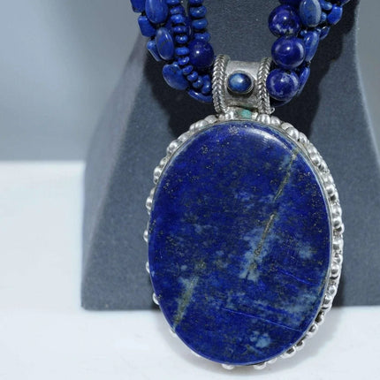 Huge Vintage Sterling Multi-Strand Lapis Lazuli Beaded necklace - Estate Fresh Austin