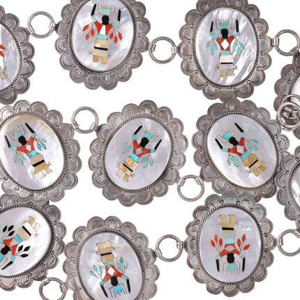 Huge Vintage Sterling Zuni Multi-Stone Intarsia inlay concho belt - Estate Fresh Austin