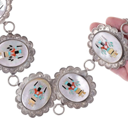 Huge Vintage Sterling Zuni Multi-Stone Intarsia inlay concho belt - Estate Fresh Austin