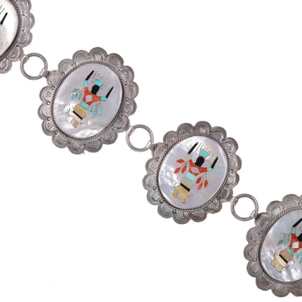 Huge Vintage Sterling Zuni Multi-Stone Intarsia inlay concho belt - Estate Fresh Austin