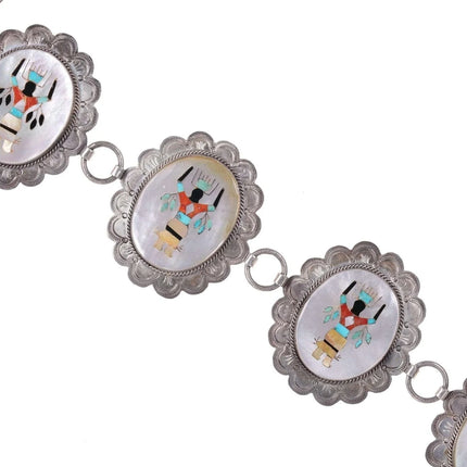 Huge Vintage Sterling Zuni Multi-Stone Intarsia inlay concho belt - Estate Fresh Austin