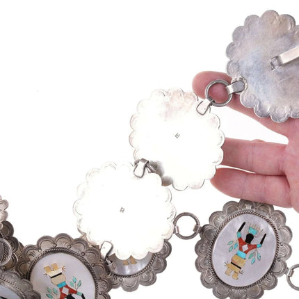 Huge Vintage Sterling Zuni Multi-Stone Intarsia inlay concho belt - Estate Fresh Austin