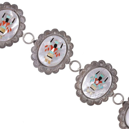 Huge Vintage Sterling Zuni Multi-Stone Intarsia inlay concho belt - Estate Fresh Austin