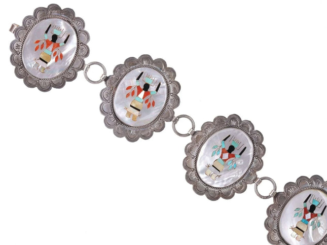 Huge Vintage Sterling Zuni Multi-Stone Intarsia inlay concho belt - Estate Fresh Austin