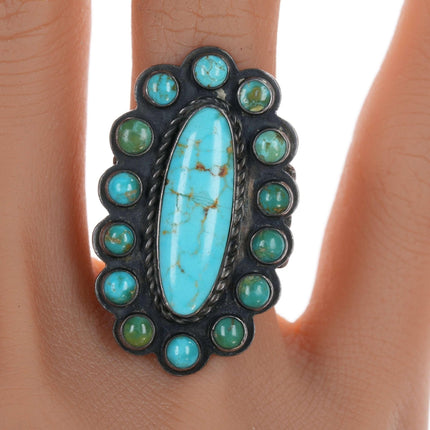 sz5.5 Vintage Native American sterling and turquoise cluster ring