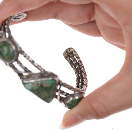 6.75" c1930's Navajo silver twisted wire green turquoise cuff bracelet