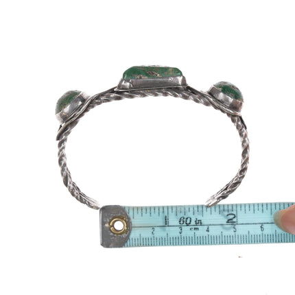 6.75" c1930's Navajo silver twisted wire green turquoise cuff bracelet